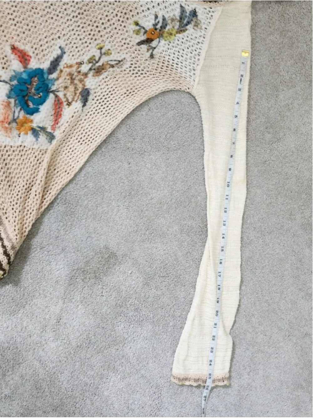 Free People Sz S Menagerie Open Knit Crochet Top Embroidery Baggy Oversized